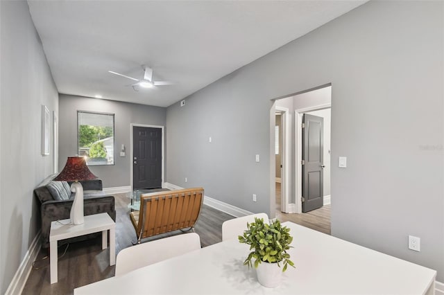 3411 N 12th St, Tampa, FL 33605 - dining area featuring wood finished floors, baseboards, and ceiling fan