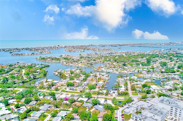 aerial view featuring a water view and a residential view