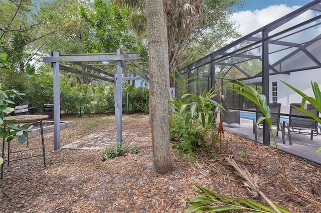 view of yard featuring a patio area and a lanai