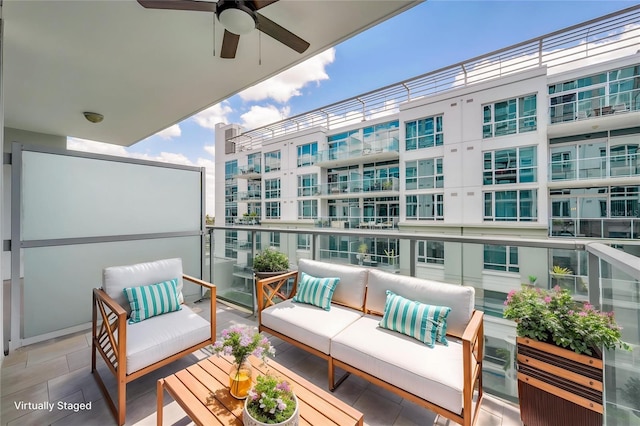 111 N 12th St Unit 1614, Tampa, FL 33602 - balcony featuring an outdoor hangout area and a ceiling fan