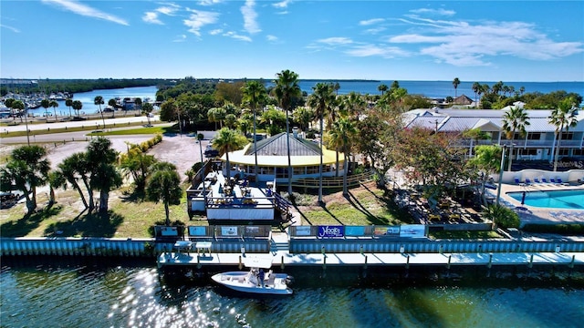 aerial view of a nearby body of water