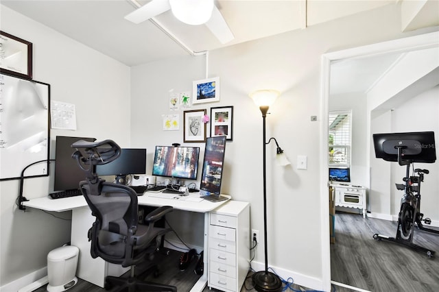 3202 W Coachman Ave, Tampa, FL 33611 - office featuring dark wood-type flooring, baseboards, and a ceiling fan