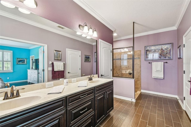21627 Pearl Crescent Ct, Land O Lakes, FL 34637 - full bath featuring a sink, visible vents, baseboards, and a walk in shower