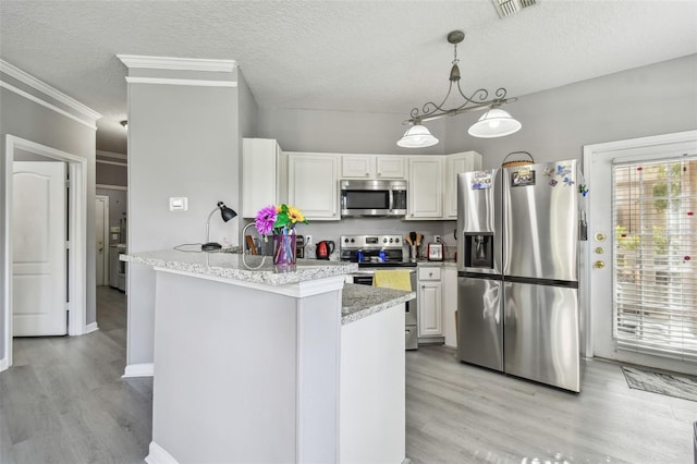 10442 Villa View Cir, Tampa, FL 33647 - kitchen with a peninsula, light wood-style floors, white cabinets, and stainless steel appliances