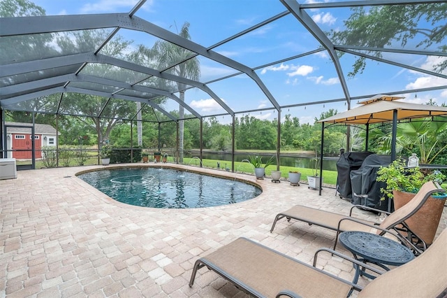 12304 Freesia Ct, Riverview, FL 33569 - outdoor pool with a patio area, an outdoor structure, a lanai, and area for grilling