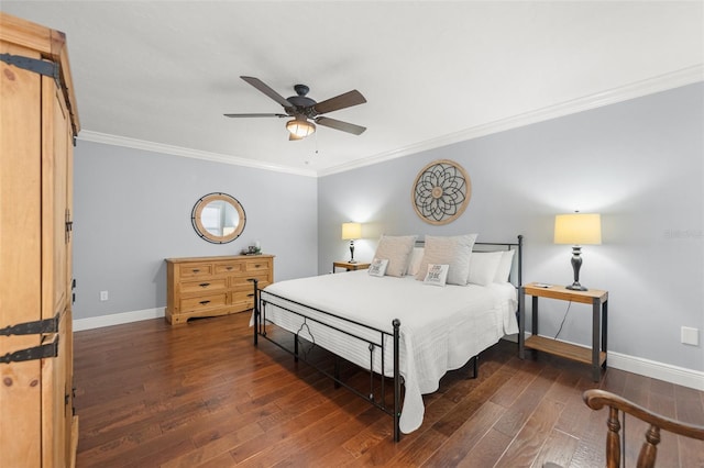 bedroom with crown molding, wood-type flooring, and baseboards