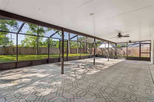 14013 Briardale Ln, Tampa, FL 33618 - view of patio with a lanai, a fenced backyard, and ceiling fan
