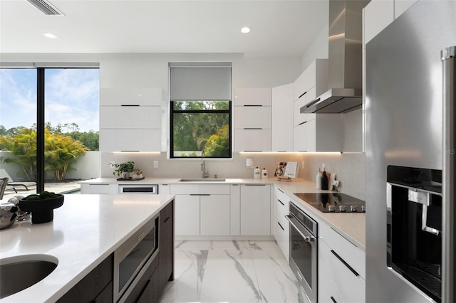 7608 Antilla St, Tampa, FL 33625 - kitchen with a sink, modern cabinets, wall chimney range hood, and stainless steel appliances