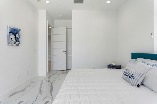 7608 Antilla St, Tampa, FL 33625 - bedroom with marble finish floor, visible vents, baseboards, and recessed lighting