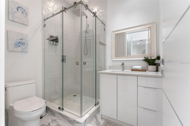 7608 Antilla St, Tampa, FL 33625 - bathroom with marble finish floor, toilet, vanity, and a shower stall
