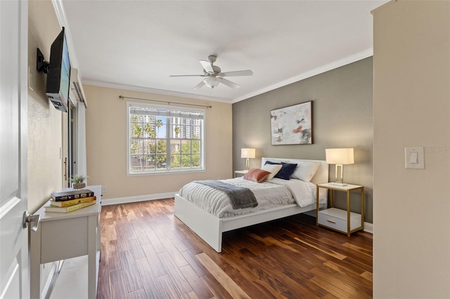 1002 S Harbour Island Blvd Unit 1312, Tampa, FL 33602 - bedroom with baseboards, a ceiling fan, wood finished floors, and crown molding