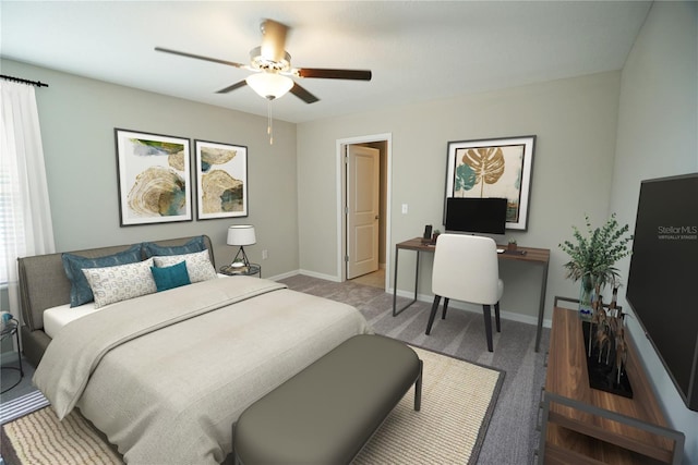 1038 Ocean Spray Dr, Ruskin, FL 33570 - bedroom featuring baseboards, light colored carpet, and ceiling fan
