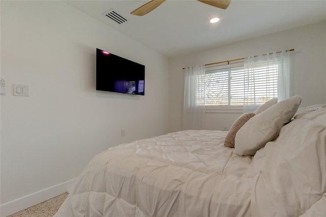 2488 Del Rio Way, Dunedin, FL 34698 - bedroom featuring baseboards, recessed lighting, a ceiling fan, and speckle patterned floor