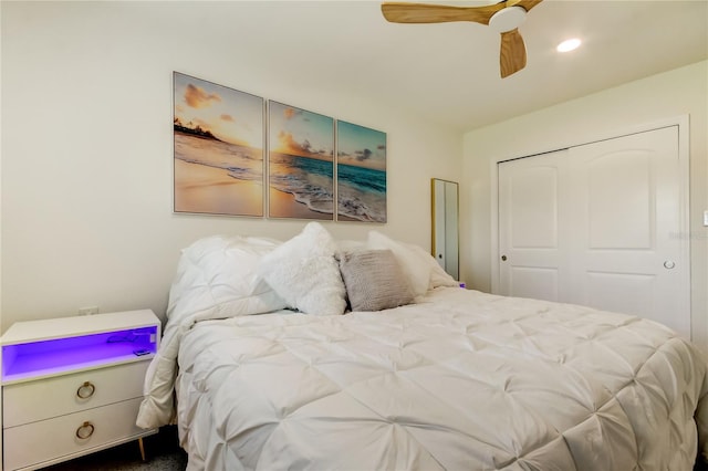 2488 Del Rio Way, Dunedin, FL 34698 - bedroom with ceiling fan, a closet, and recessed lighting