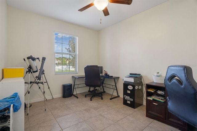 21046 Passive Porch Dr, Land O Lakes, FL 34637 - office featuring baseboards, ceiling fan, and light tile patterned flooring