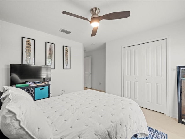 9617 Branching Ship Trce, Wesley Chapel, FL 33545 - bedroom featuring ceiling fan, visible vents, and a closet