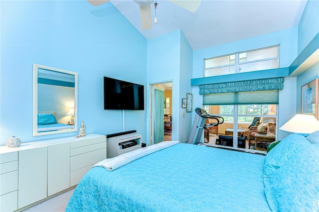 14119 Stonegate Dr, Tampa, FL 33624 - carpeted bedroom with ceiling fan and a high ceiling
