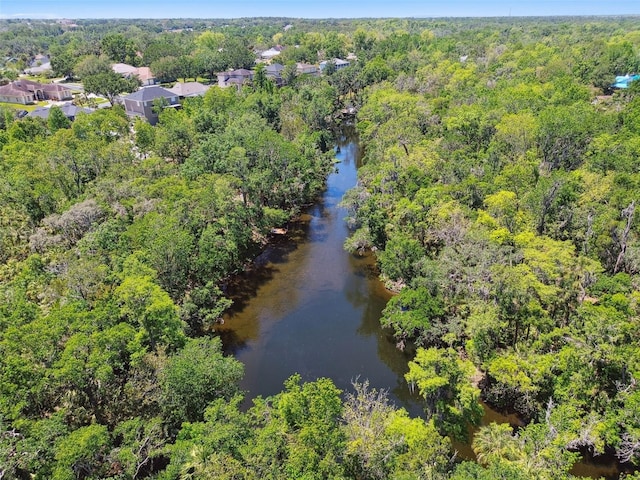 birds eye view of property with a forest view