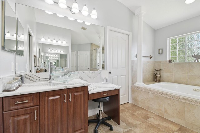 13310 Waterford Run Dr, Riverview, FL 33569 - full bathroom featuring vanity, a bath, and an enclosed shower