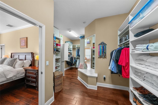 walk in closet with hardwood / wood-style flooring and visible vents