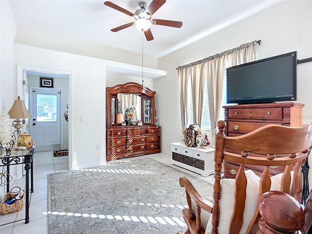 3625 Gaviota Dr, Ruskin, FL 33573 - bedroom with tile patterned flooring and ceiling fan