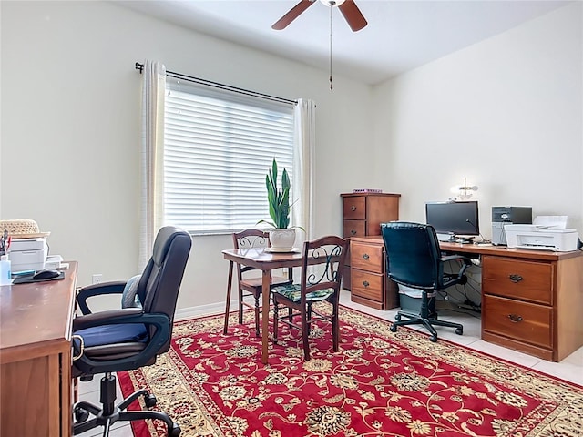 3625 Gaviota Dr, Ruskin, FL 33573 - home office featuring light tile patterned flooring and a ceiling fan