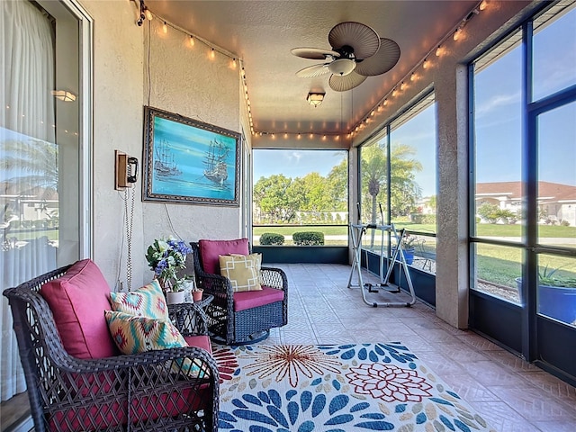 3625 Gaviota Dr, Ruskin, FL 33573 - sunroom / solarium with an outdoor living space, ceiling fan, and a healthy amount of sunlight