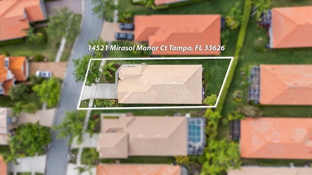 14521 Mirasol Manor Ct, Tampa, FL 33626 - aerial perspective of suburban area with property boundaries highlighted