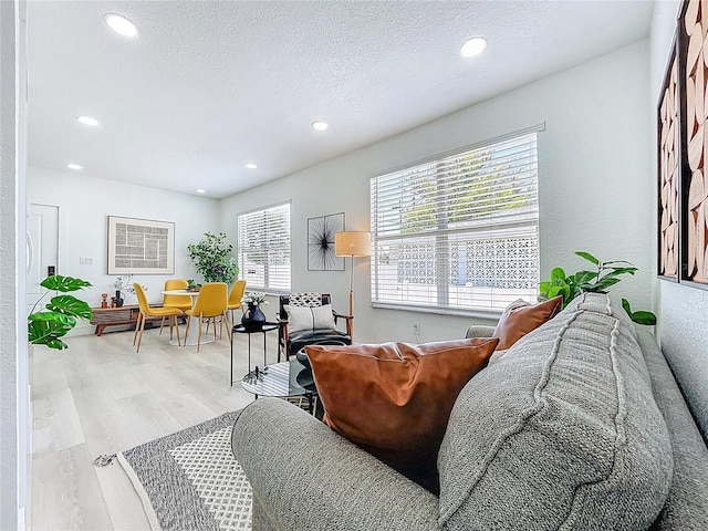 2711 W Cordelia St, Tampa, FL 33607 - living area featuring a textured ceiling, wood finished floors, and recessed lighting