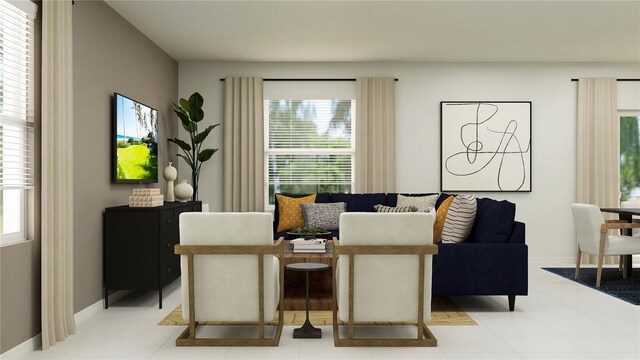 living room featuring baseboards