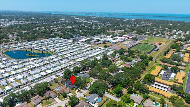 aerial view with a water view