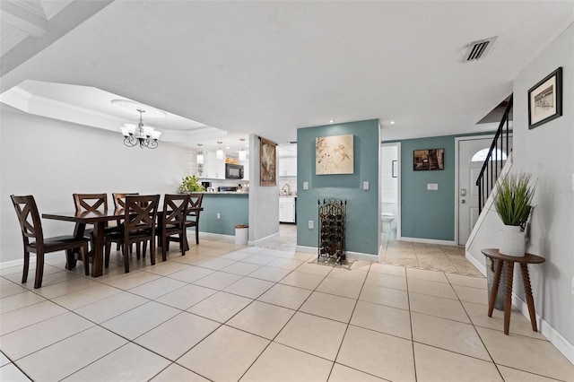170 Ingrid Pl, Oldsmar, FL 34677 - dining room with baseboards, visible vents, an inviting chandelier, recessed lighting, and light tile patterned floors