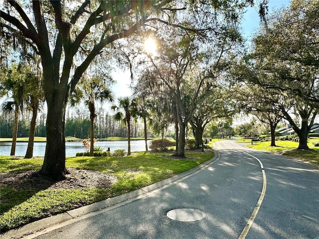 view of road featuring a water view