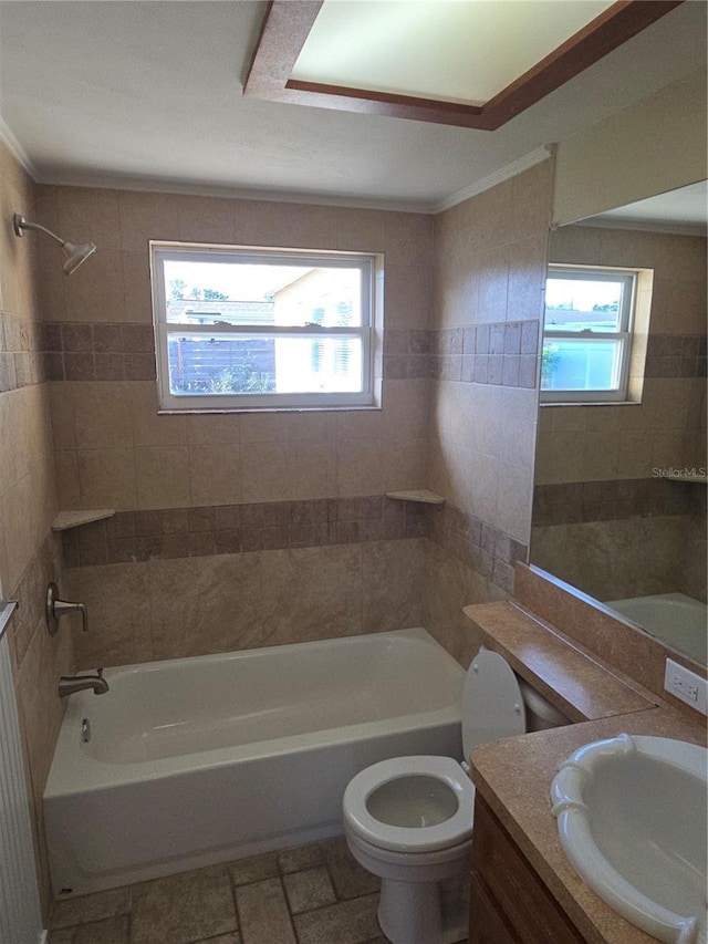 5130 Tilson Dr, New Port Richey, FL 34652 - bathroom featuring toilet, shower / bathing tub combination, vanity, and plenty of natural light