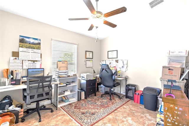 2404 Dovesong Trace Dr, Ruskin, FL 33570 - home office featuring ceiling fan and tile patterned flooring