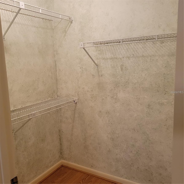 walk in closet with wood finished floors