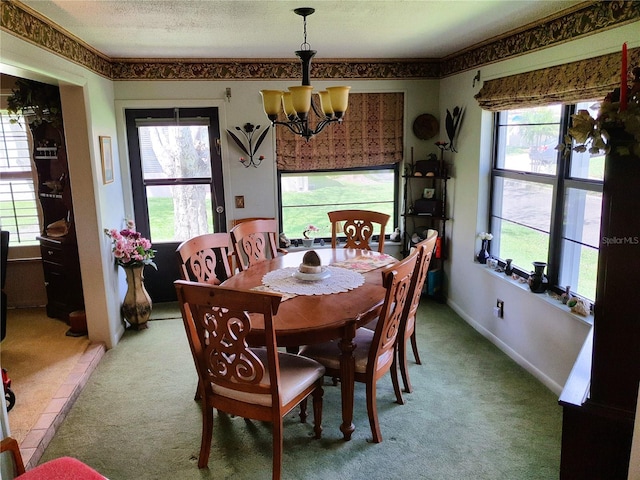 8810 41st St N, Pinellas Park, FL 33782 - dining room featuring light colored carpet, a chandelier, and plenty of natural light
