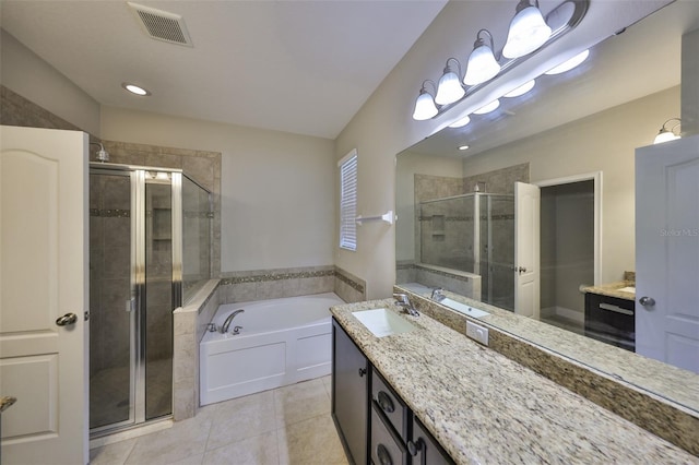 838 Vino Verde Cir, Brandon, FL 33511 - full bathroom with a garden tub, a shower stall, vanity, tile patterned flooring, and visible vents