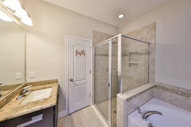 838 Vino Verde Cir, Brandon, FL 33511 - full bathroom featuring a bath, a shower stall, recessed lighting, vanity, and tile patterned flooring