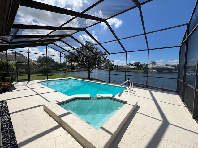4804 Longwater Way, Tampa, FL 33615 - view of pool with a patio area, a water view, a pool with connected hot tub, and a lanai