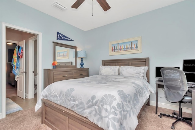 3408 W Bay Ave, Tampa, FL 33611 - carpeted bedroom featuring baseboards, visible vents, and ceiling fan