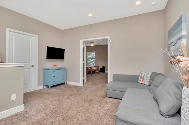 3408 W Bay Ave, Tampa, FL 33611 - living room with ceiling fan, recessed lighting, baseboards, and light carpet