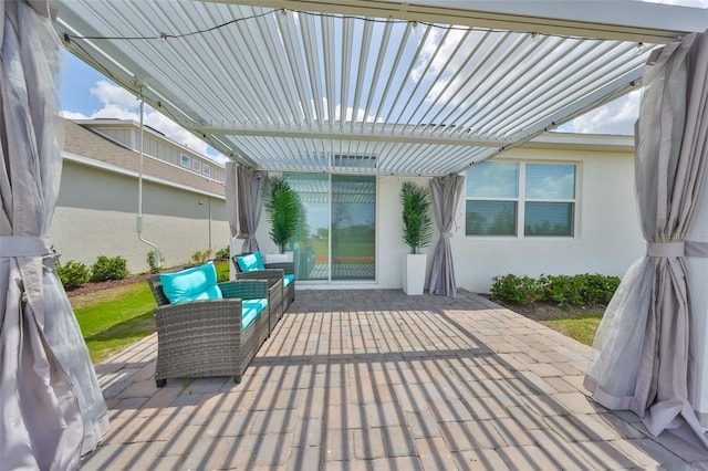 view of patio / terrace with a pergola and outdoor lounge area