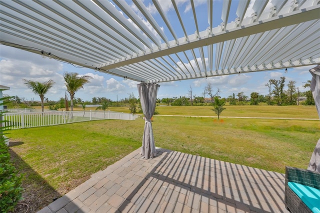view of patio / terrace featuring fence private yard and a pergola