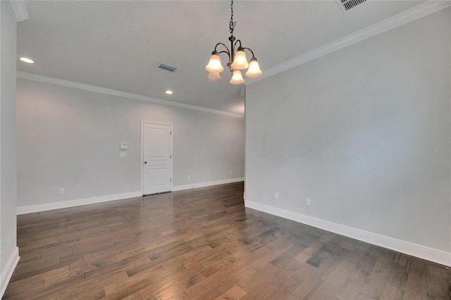 6611 Current Dr, Apollo Beach, FL 33572 - unfurnished room featuring a chandelier, baseboards, wood finished floors, recessed lighting, and ornamental molding