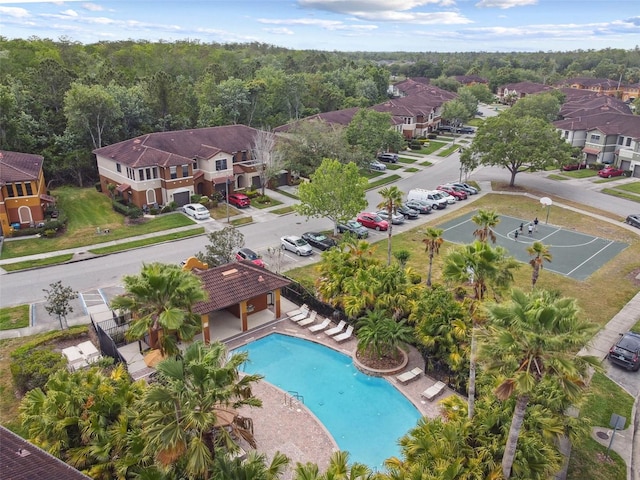 aerial view with a residential view and a forest view