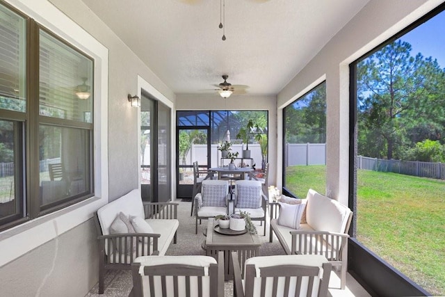 10703 Morning Dew Way, Tampa, FL 33647 - sunroom with a ceiling fan and an outdoor living space