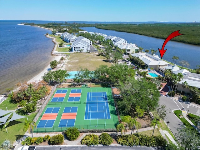 aerial view with a water view