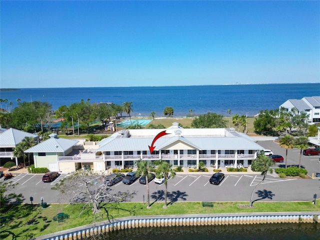 bird's eye view featuring a water view