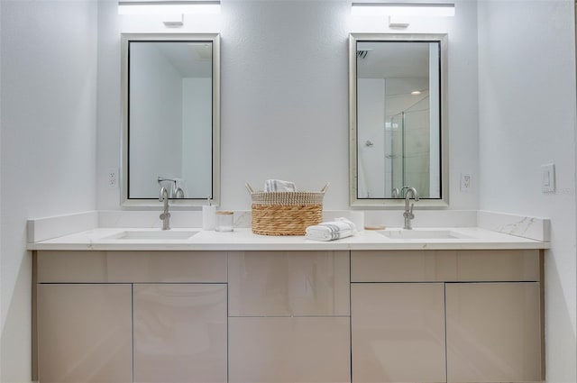 331 Cleveland St Unit 320, Clearwater, FL 33755 - full bathroom with a shower stall, double vanity, and a sink